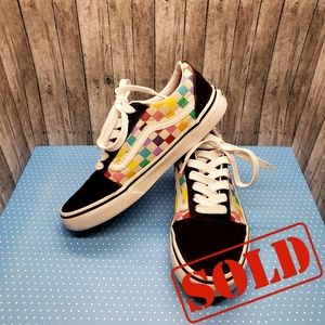 Vans Kids Checkerboard "Ol Skool" Rainbow Lowtops